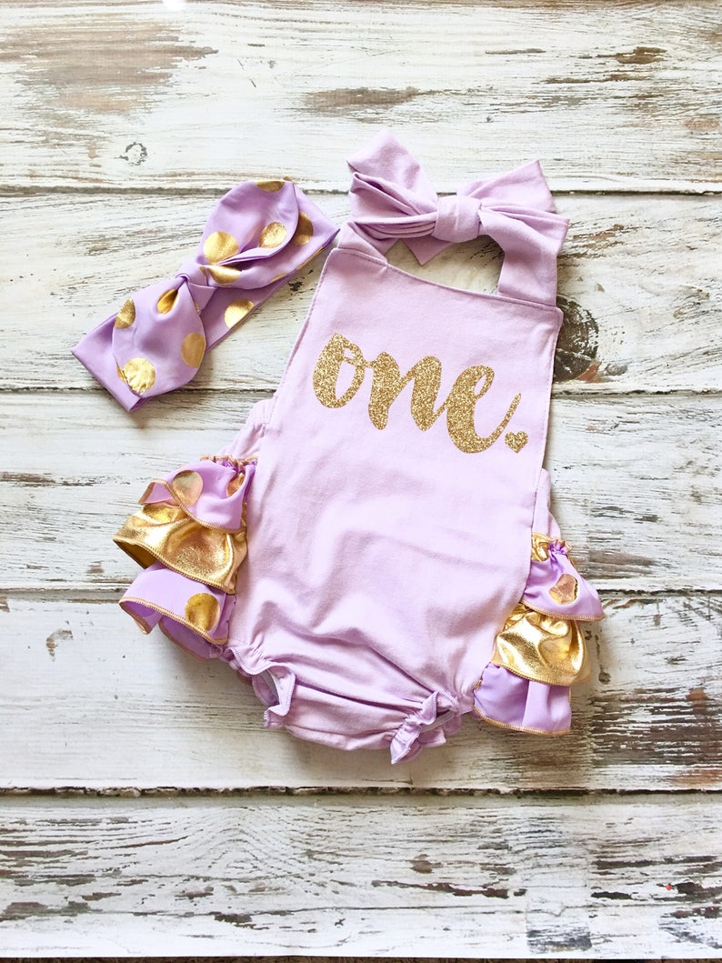 1st Birthday Romper First Birthday Outfit Girl Lavender and Etsy