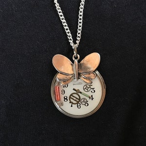 Steampunk Pendant, Butterfly Necklace, With Vintage Watch Parts, Everything Beautiful In Its Time Ecc 3:11 image 1