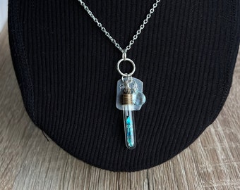 Tears in a Bottle Necklace, Tiny Glass Bottle, Based on Psalm 56:8