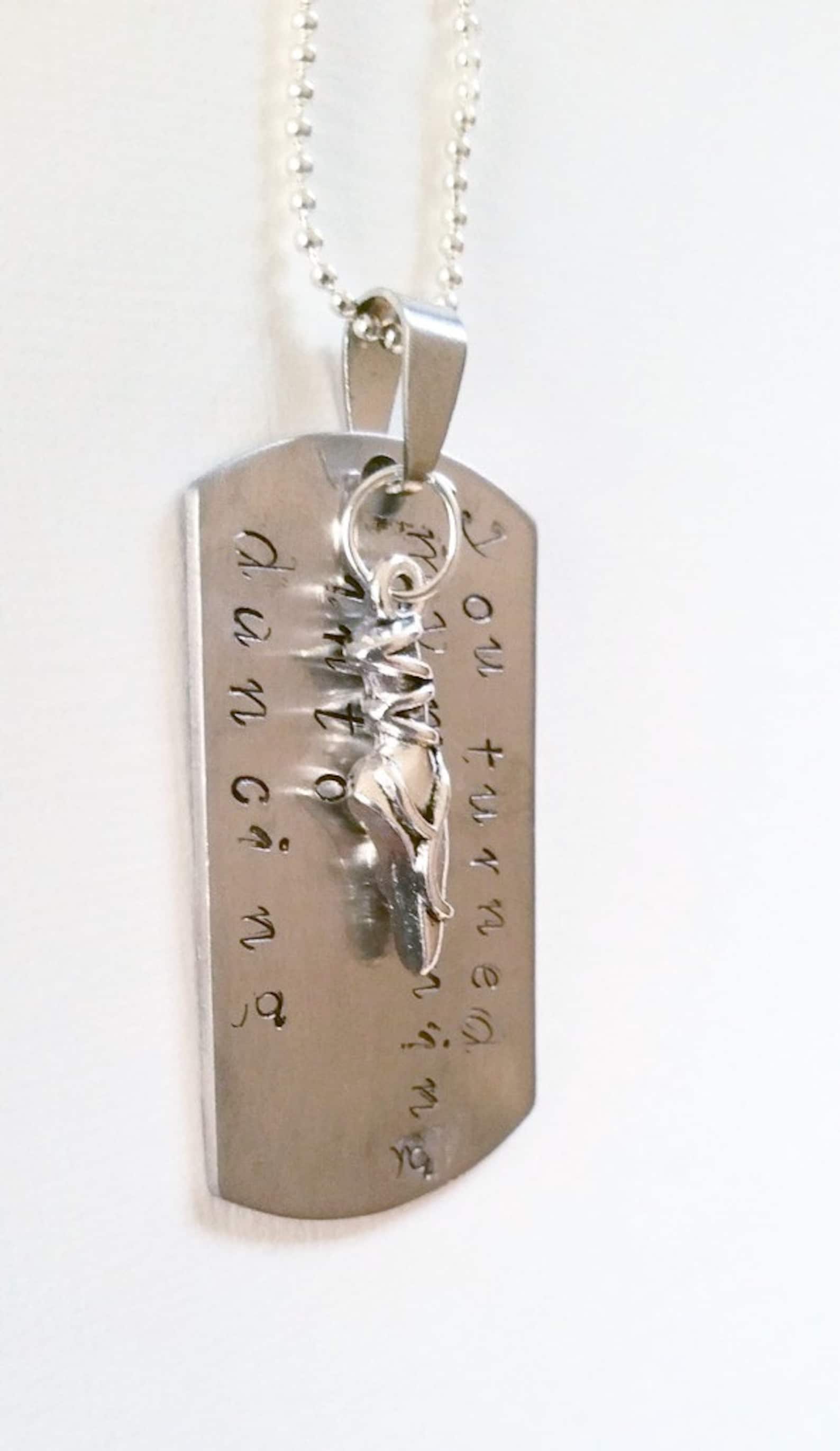 bible verse pendant, hand stamped christian jewellery,dog tag, dancing, ballet shoe, 'you turned my mourning into dancing