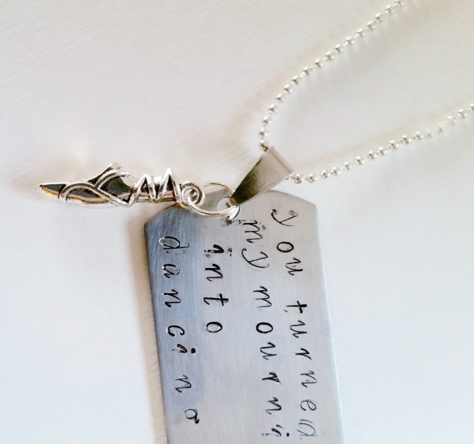 bible verse pendant, hand stamped christian jewellery,dog tag, dancing, ballet shoe, 'you turned my mourning into dancing