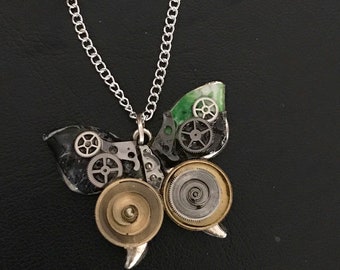 Steampunk Butterfly Necklace, With Vintage Mechanical Watch Parts, ‘Everything Beautiful in its Time” Ecclesiastes 3:11