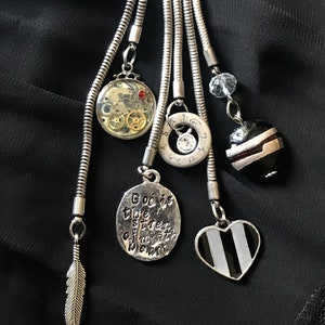 One-Off Unique Bible Verse Necklace, God is The Strength of My Heart - Psalm 73, Hand Engraved WithVintage Watch Parts Set in Resin