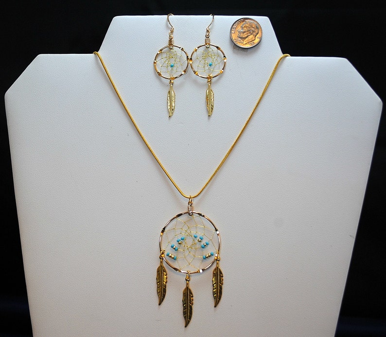 Gold Dream Catcher Necklace and Earrings Set with Turquoise Etsy