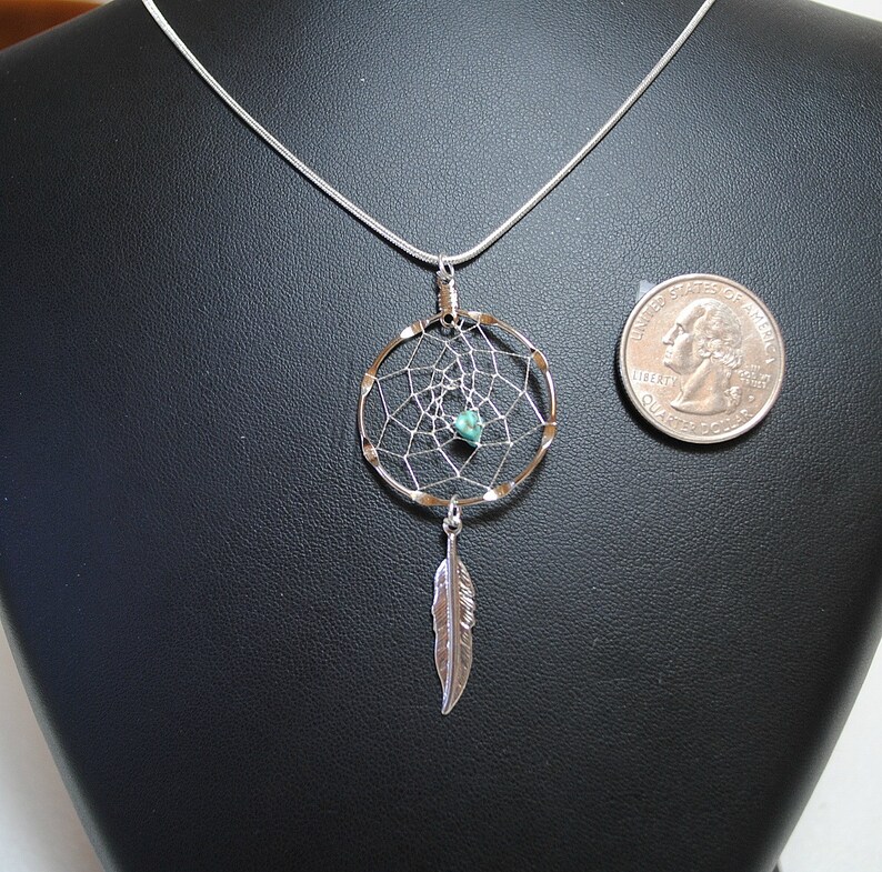 Silver Dream Catcher Necklace with Turquoise Chip and Feather Etsy