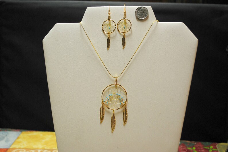Gold Dream Catcher Necklace and Earrings Set with Turquoise Etsy