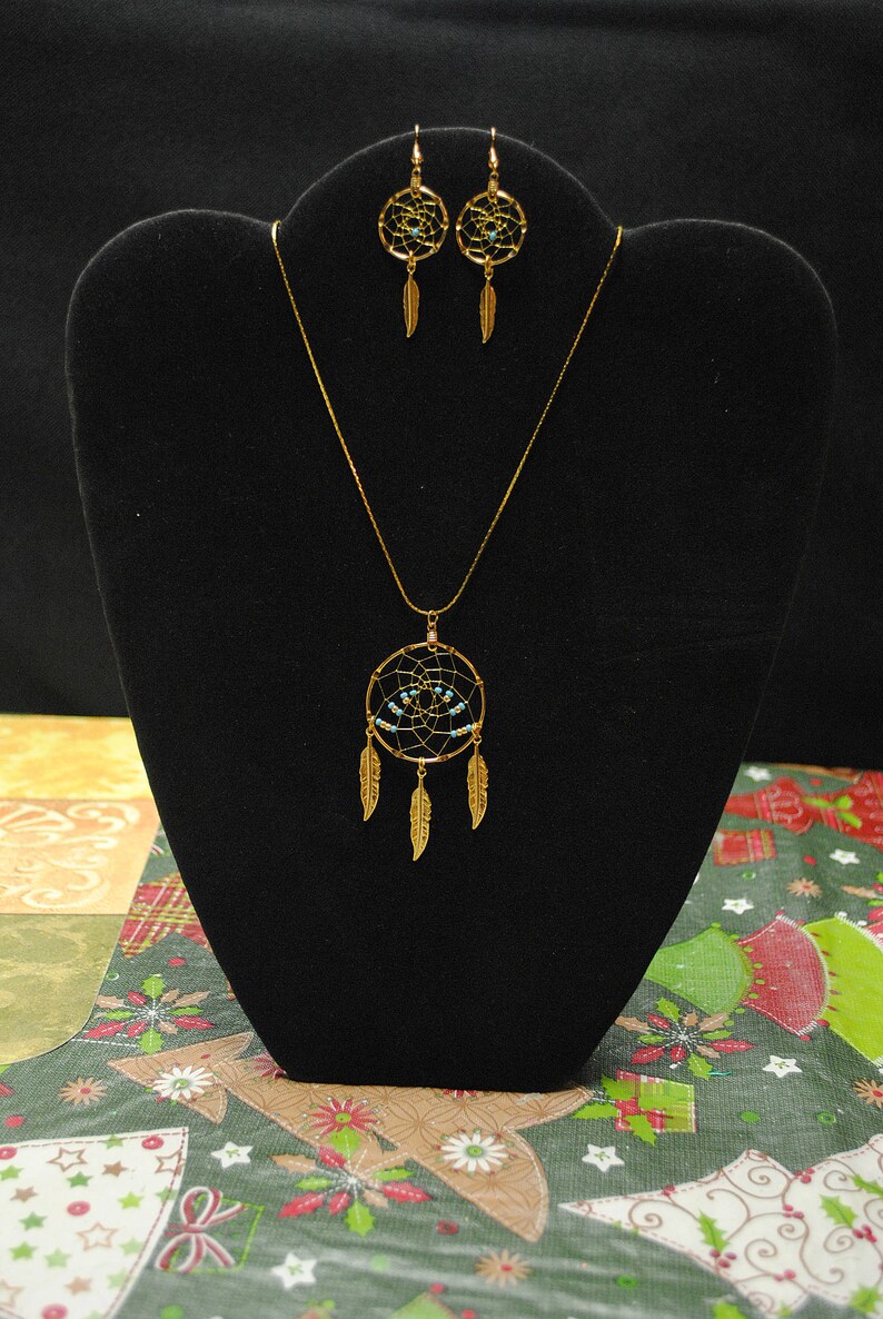 Gold Dream Catcher Necklace and Earrings Set with Turquoise Etsy