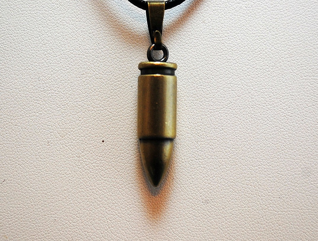 Bullet Necklace with leather cord men's necklace simple Etsy