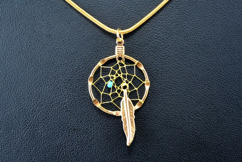 Small Gold Dream Catcher Necklace with turquoise bead and Etsy