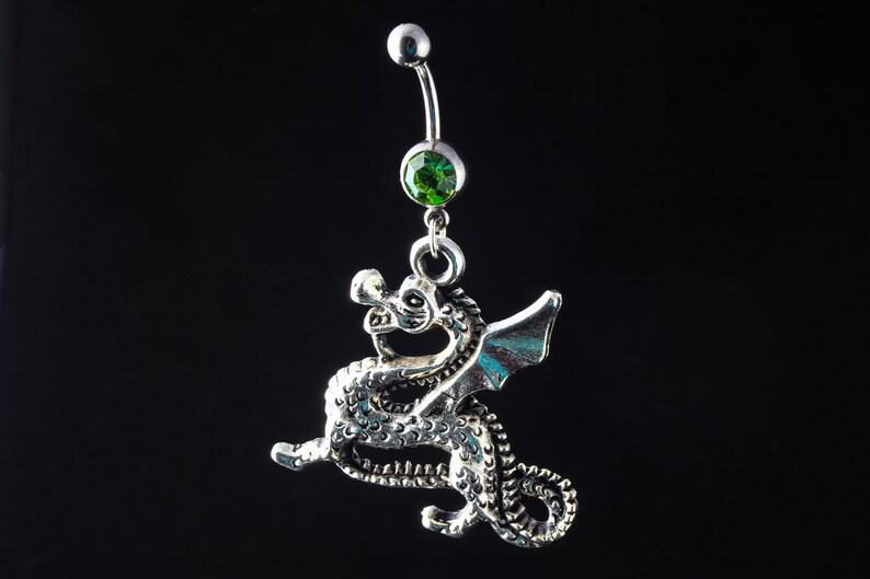 Belly Button Ring with Dragon Charm biker jewelry goth | Etsy