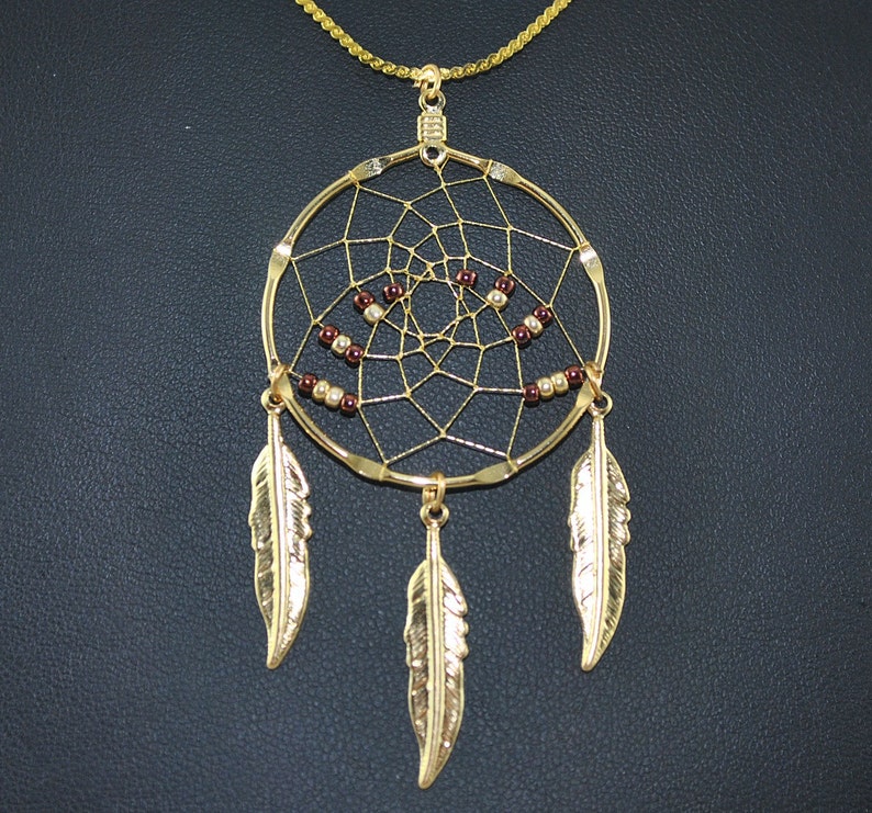 Dream Catcher Necklace Gold Copper and Gold beads 3 Etsy