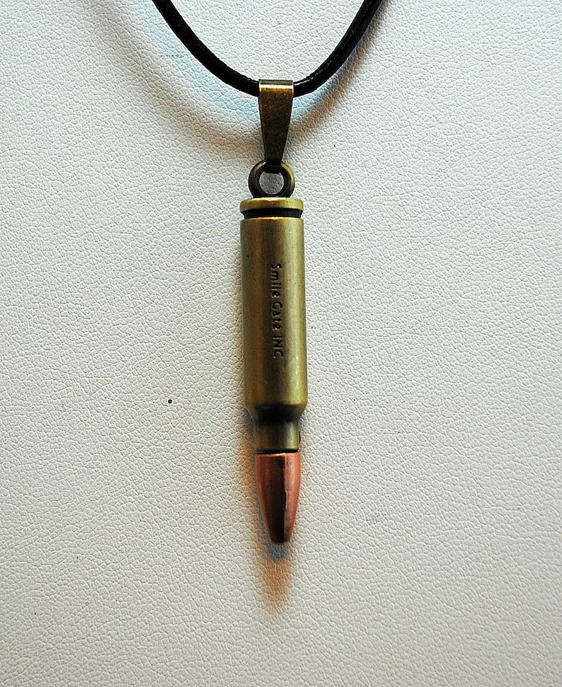 Mens Bullet Necklace with leather cord biker necklace mens Etsy