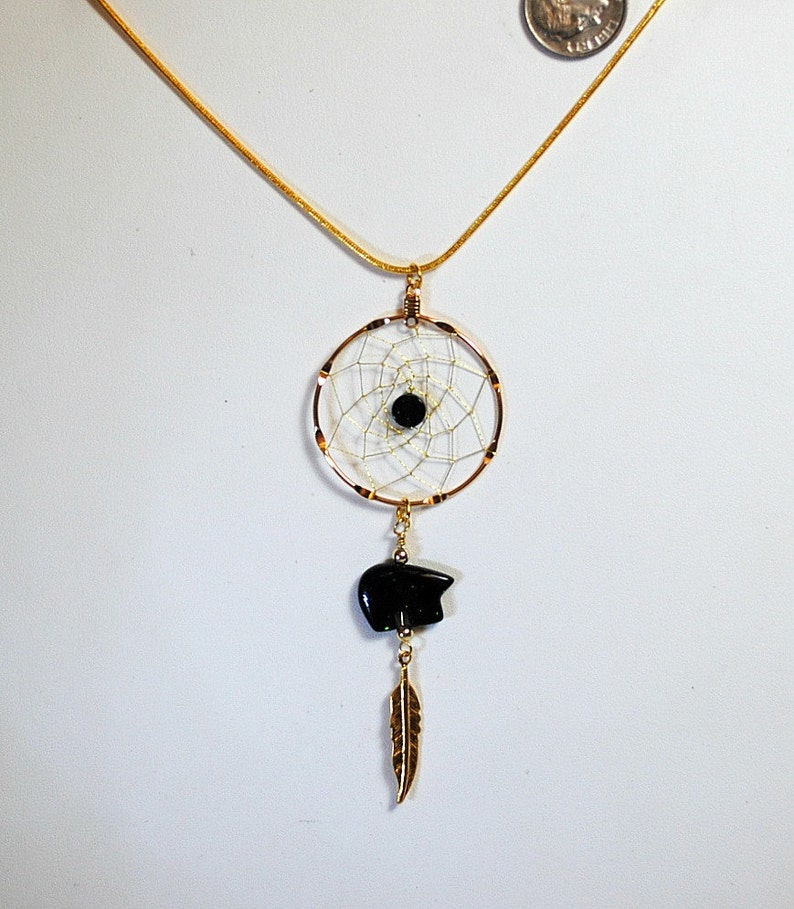 Large Gold Dreamcatcher Necklace with Green Goldstone Accents Etsy