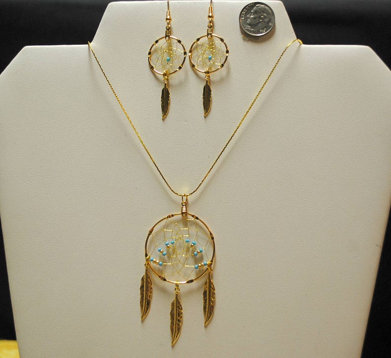 Gold Dream Catcher Necklace and Earrings Set with Turquoise Etsy