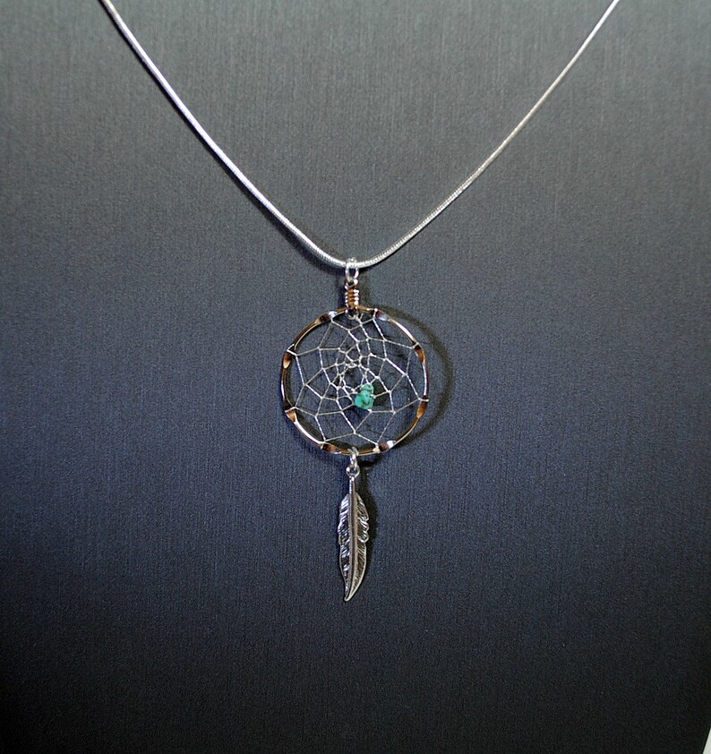 Silver Dream Catcher Necklace with Turquoise Chip and Feather Etsy