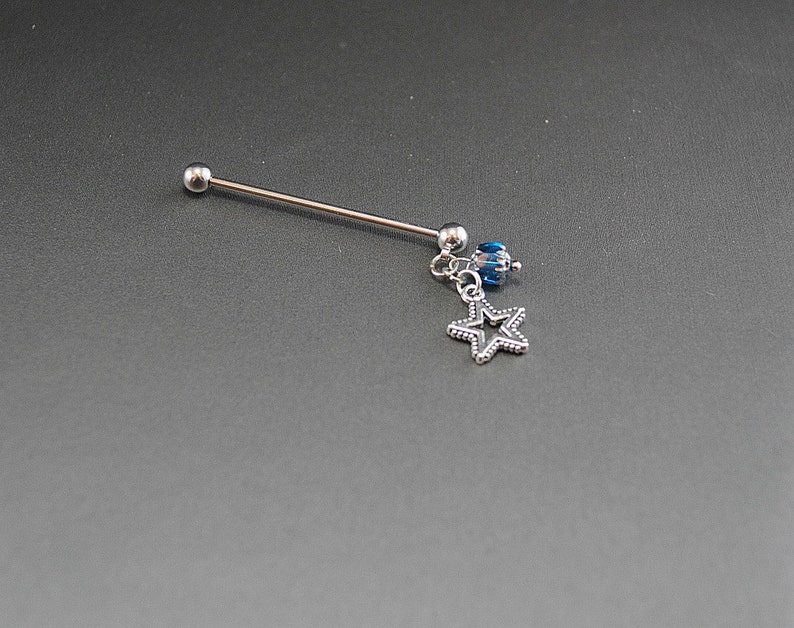 Industrial Barbell With Blue Crystal and Star Charm Etsy