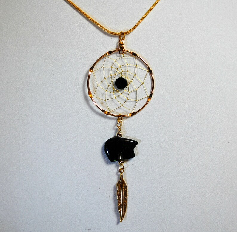Large Gold Dreamcatcher Necklace with Green Goldstone Accents Etsy