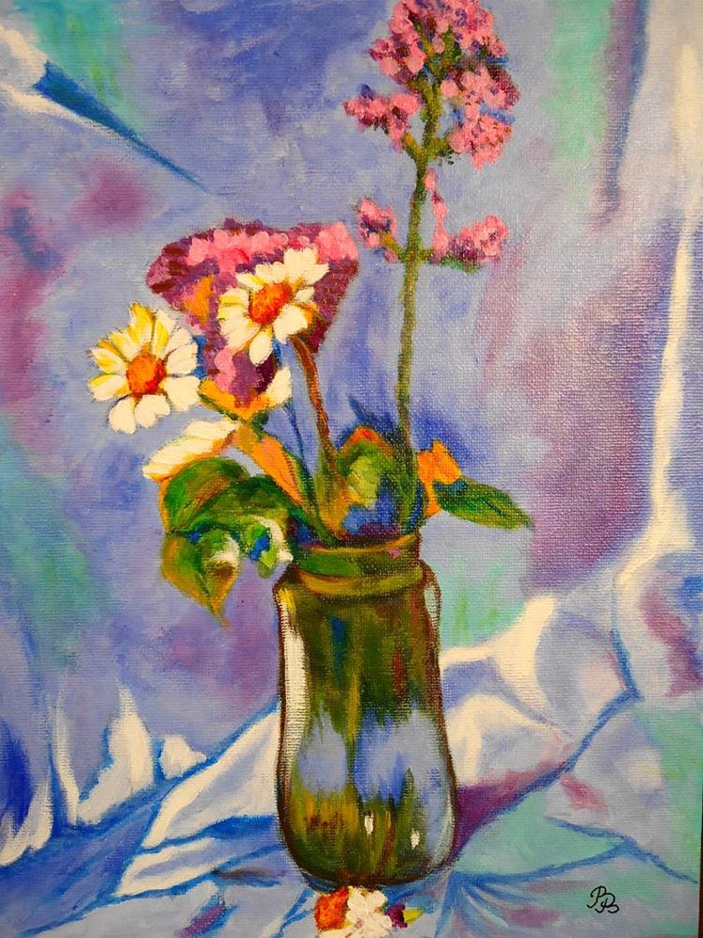 Acrylic Painting Handmade Art Gift Vase With Flowers On A Etsy