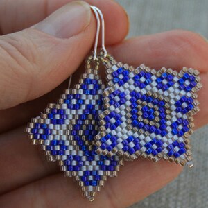 blue EARRINGS WHITE earrings geometric earrings diamond earrings native earrings beaded earrings dangle seed bead earrings handmade gift image 8