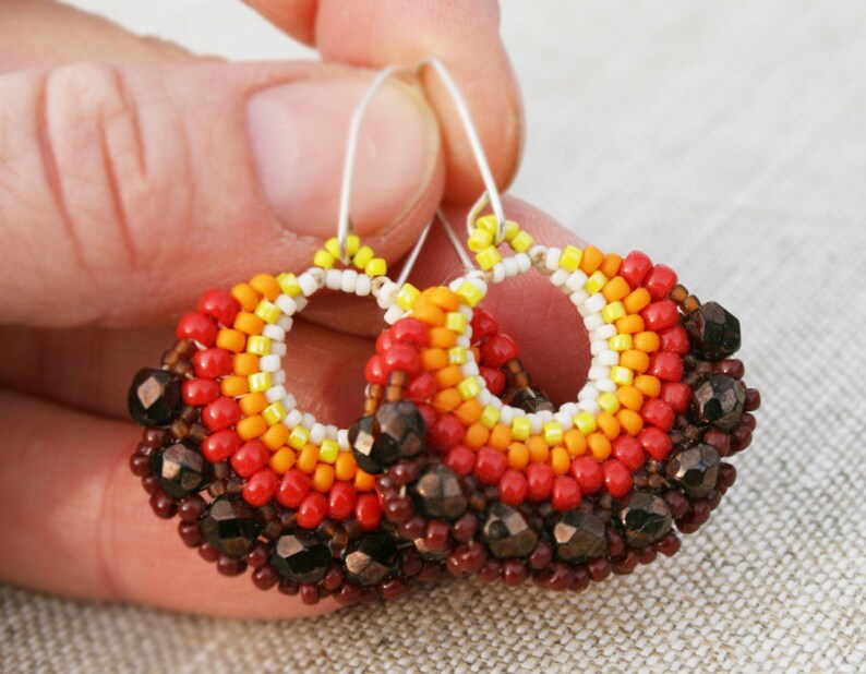 Hoop Brown Earrings Dangle Orange Earrings Statement Earrings Etsy