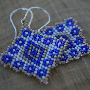 blue EARRINGS WHITE earrings geometric earrings diamond earrings native earrings beaded earrings dangle seed bead earrings handmade gift image 3