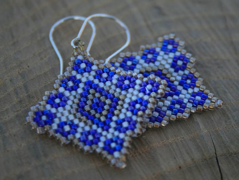 blue EARRINGS WHITE earrings geometric earrings diamond earrings native earrings beaded earrings dangle seed bead earrings handmade gift image 3