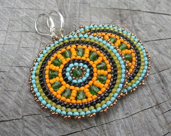 mandala earrings, victorian earrings, beaded earrings, hoop earrings, seed beads earrings, beadwoven earrings, beadwork, dangle earrings