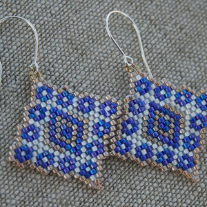 blue EARRINGS WHITE earrings geometric earrings diamond earrings native earrings beaded earrings dangle seed bead earrings handmade gift image 7