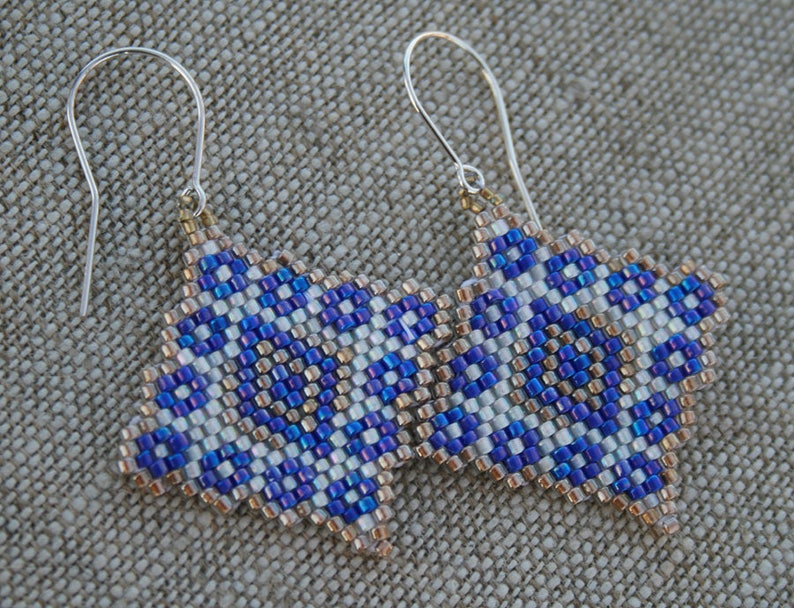 blue EARRINGS WHITE earrings geometric earrings diamond earrings native earrings beaded earrings dangle seed bead earrings handmade gift image 7