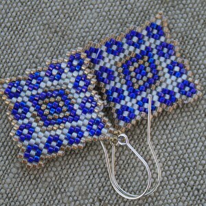 blue EARRINGS WHITE earrings geometric earrings diamond earrings native earrings beaded earrings dangle seed bead earrings handmade gift image 4