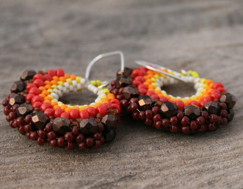 Hoop Brown Earrings Dangle Orange Earrings Statement Earrings Etsy