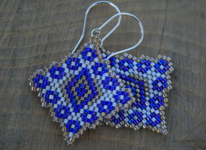 blue EARRINGS WHITE earrings geometric earrings diamond earrings native earrings beaded earrings dangle seed bead earrings handmade gift image 1