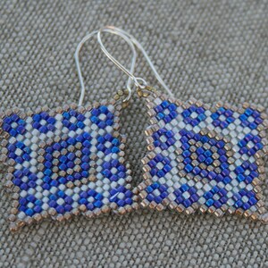 blue EARRINGS WHITE earrings geometric earrings diamond earrings native earrings beaded earrings dangle seed bead earrings handmade gift image 9