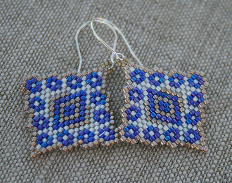 blue EARRINGS WHITE earrings geometric earrings diamond earrings native earrings beaded earrings dangle seed bead earrings handmade gift image 9