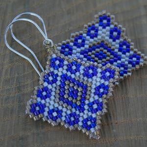 blue EARRINGS WHITE earrings geometric earrings diamond earrings native earrings beaded earrings dangle seed bead earrings handmade gift image 5