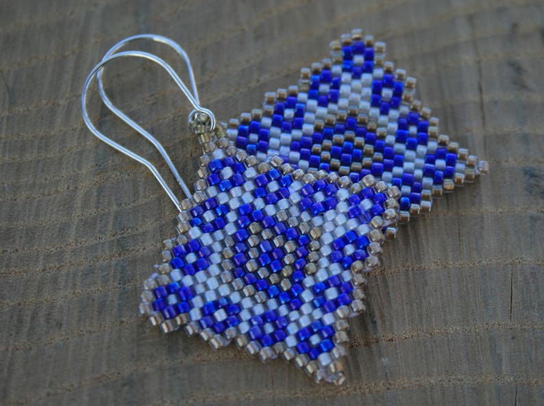 blue EARRINGS WHITE earrings geometric earrings diamond earrings native earrings beaded earrings dangle seed bead earrings handmade gift image 5