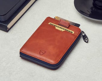 Minimalist Leather Zipper Wallet. Slim Multi Card Holder with RFID Blocking - Vaultskin NOTTING HILL