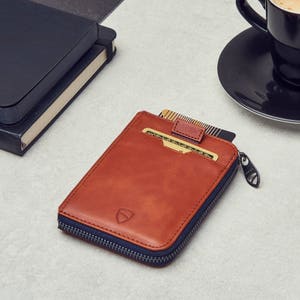 Cartera minimalista de cuero con cremallera. Tarjetero fino con bloqueo RFID - Vaultskin NOTTING HILL