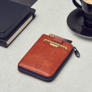 Minimalist Leather Zipper Wallet. Slim Multi Card Holder with RFID Blocking - Vaultskin NOTTING HILL