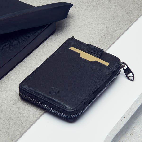 Vaultskin NOTTING HILL Minimalist Leather Zipper Wallet. Slim Multi Card Holder with RFID Blocking
