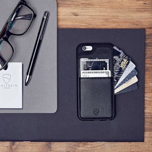 Vaultskin® ETON ARMOUR iPhone 6/6s Case Wallet [Noir] - Peut contenir jusqu'à 9 cartes / cuir véritable haut de gamme