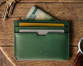 Minimalist Leather Card Holder, RFID Blocking Wallet - Moorgate (Hunter Green)