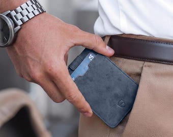 Slim Leather Card Wallet, Ultra-Thin RFID-Blocking Card Holder - Chelsea (Midnight Teal)