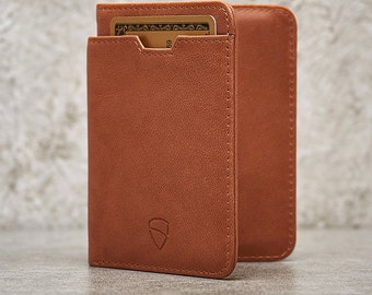 Slim Minimalist Bifold Wallet. Credit Card Holder with RFID Blocking. Ideal for Front Pocket - Vaultskin CITY (Cognac)