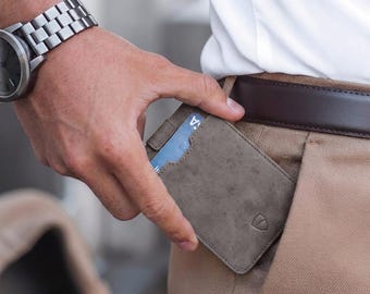 Slim Leather Card Wallet, Ultra-Thin RFID-Blocking Card Holder - Chelsea (Hurricane Brown)