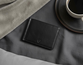Leather Money Clip Wallet, Slim RFID-Blocking Front-Pocket Card Holder - Brompton (Black)