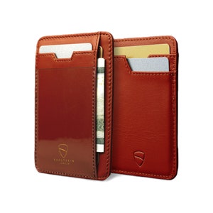Tarjetero fino con ventana para identificación BRIXTON: billetera minimalista de cuero con bolsillo frontal y protección RFID para hombres y mujeres