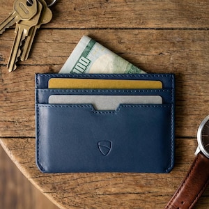 Tarjetero minimalista de piel con bloqueo RFID - Moorgate (azul rey)