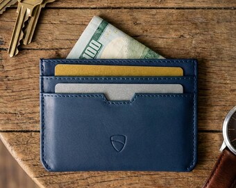 Minimalist Leather Card Holder, RFID Blocking Wallet - Moorgate (Royal Blue)