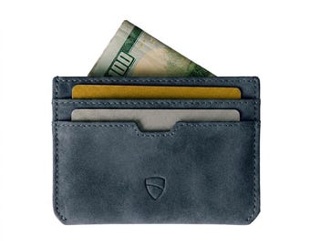 Minimalist Leather Card Holder, RFID Blocking Wallet - Moorgate (Midnight Teal)